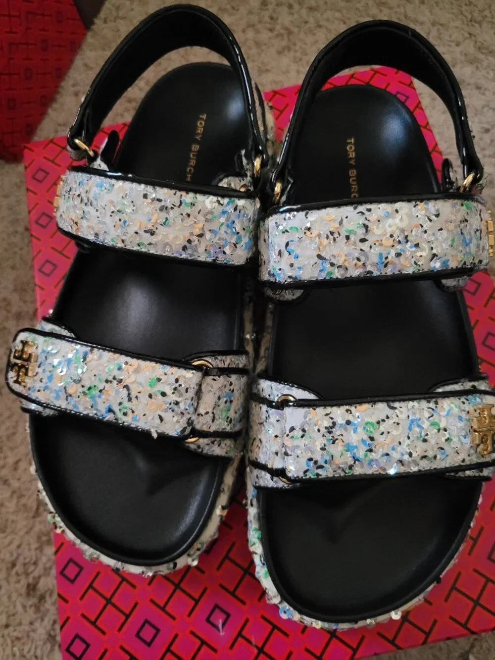 NIB Tory Burch Kira Sport Sandal Sequin - 8.5